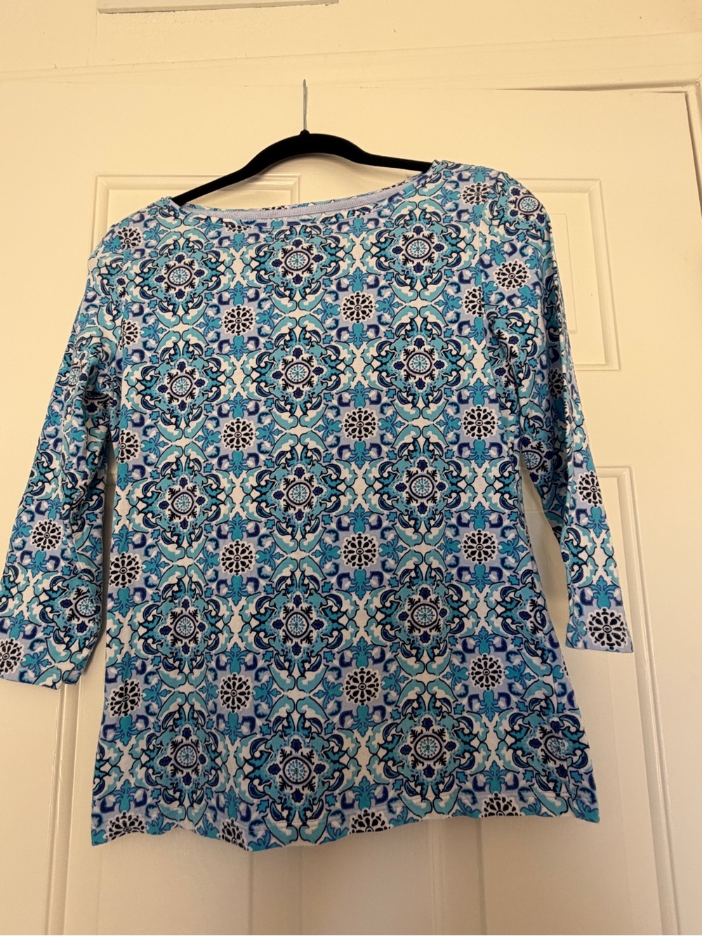 Talbots Blue and White Printed Long Sleeve Top